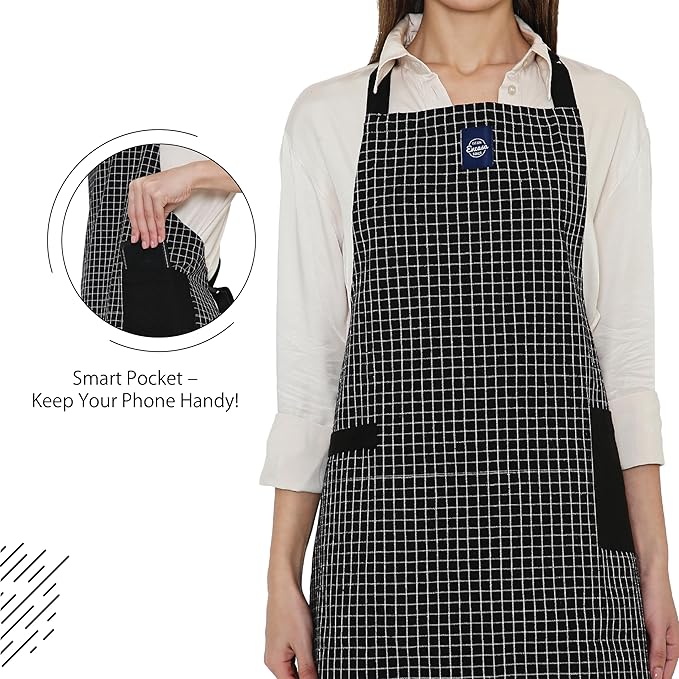 Encasa XO Cotton Kitchen Aprons for Women & Men with Pocket & Towel Loop, Adjustable Neck & Back Strap for Cooking, Baking