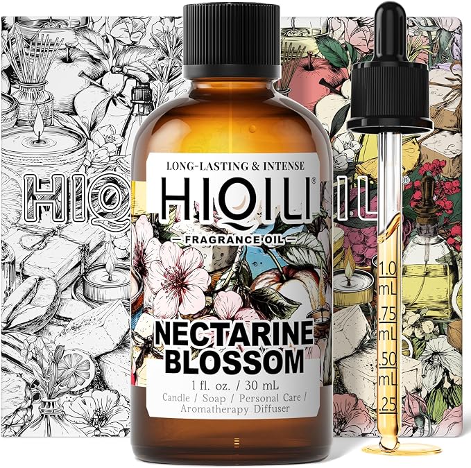HIQILI Nectarine Blossom Fragrance Oil for Perfume, Candle & Soap Making | Perfect for Diffuser Home, Car, Yoga & SPA, Add to Body Lotion, Dryer Balls - 1 Fl Oz / 30 ML