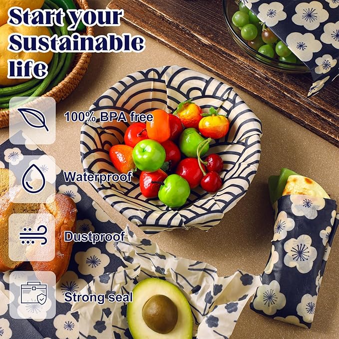 Tigeen 9 Pack Reusable Beeswax Wrap for Food Chinoiserie Beeswax Paper for Sourdough Bread Cheese Paper Wrapping Wax Cloth Food Wraps Bread Sandwich Wrapper 1 XL 3 Medium 5 S(Beige,Japanese)