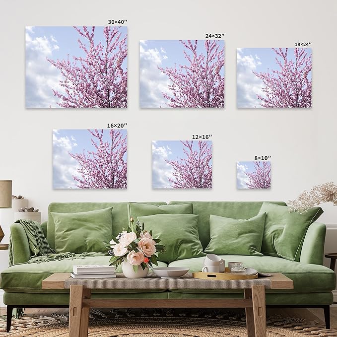 Monem Art Cherry Blossom Spring Sky Photography Print - Floral Nature Art Poster - Wall Decor for Living Room, Bedroom or Office - 8x10 Gold Framed CANVAS Wall Art by Mareike Bohmer