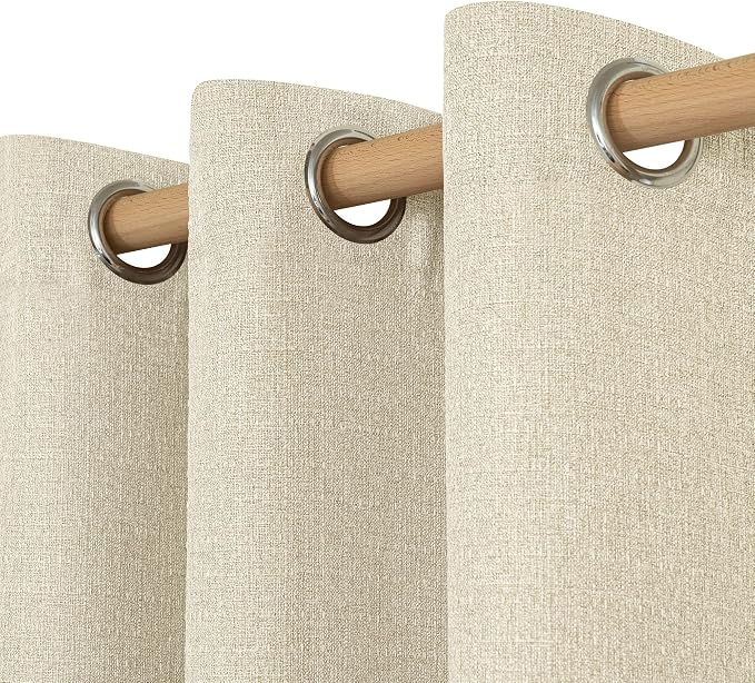 LAMIT Thermal Linen Textured Curtains 95 inches Long for Bedroom, Grommet Light Filtering Curtains Neutral Panels for Living Room/Farmhouse, Set of 2 Panels, W52 x L95, Natural Beige