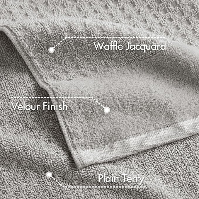 Madison Park Spa Waffle 100% Cotton Luxurious Towel Set, Premium Texture Waffle Weave, Highly Absorbent, Quick Dry, Hotel & Spa Quality Wash Clothes for Bathroom, Assorted Sizes, Grey 6 Piece