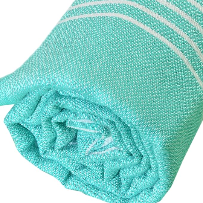 Bersuse Towels Anatolia XL Beach Blanket Throw Blanket Turkish Towel 100% Cotton Extra-Large Quick-Dry Lightweight Premium Peshtemal Towel - 61x82 Inches, Mint Green (Set of 3)