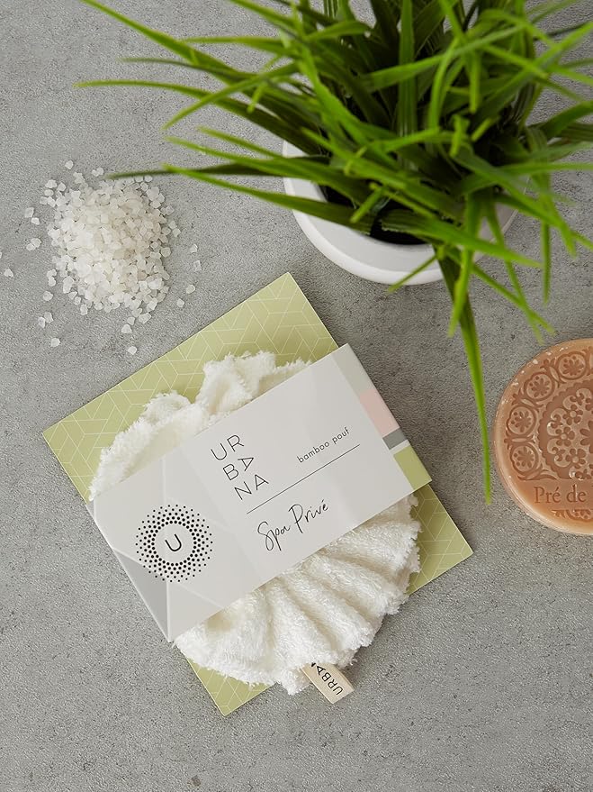 Urbana Spa Prive Bamboo Pouf, Natural & Reusable Creates Rich Lather Gentle Exfoliation