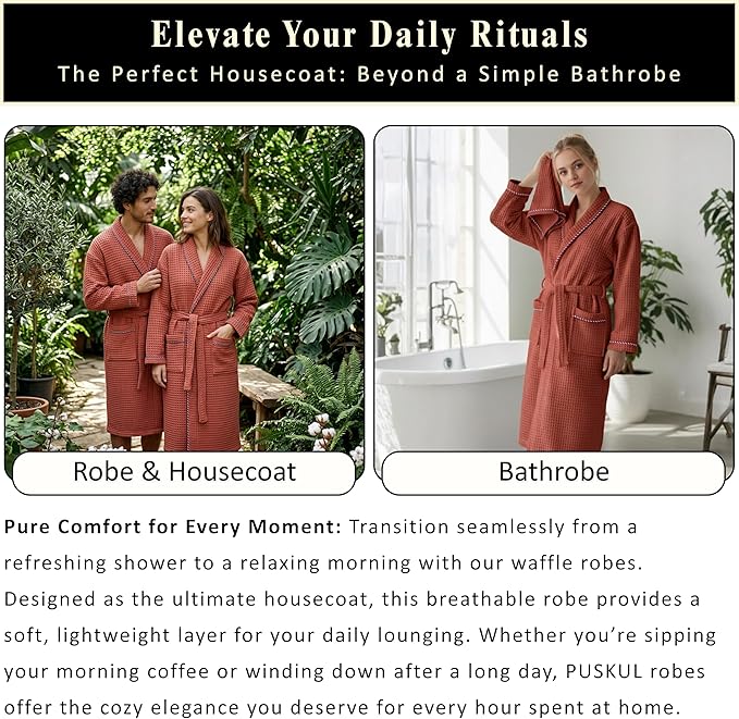 PÜSKÜL Luxury Waffle Robe for Women & Men - Natural 100% Turkish Cotton Bathrobe - Housecoat Womens & Housecoat Mens