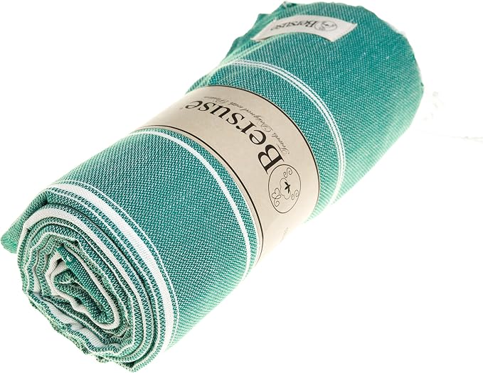 Bersuse Towels Anatolia XL Beach Blanket Throw Blanket Turkish Towel 100% Cotton Extra-Large Quick-Dry Lightweight Premium Peshtemal Towel - 61x82 Inches, Teal (Set of 6)