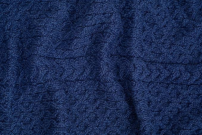 SAOL Bed Throw Blanket Irish Aran 100% Soft Merino Wool 60x36 Inches (Marl Blue)