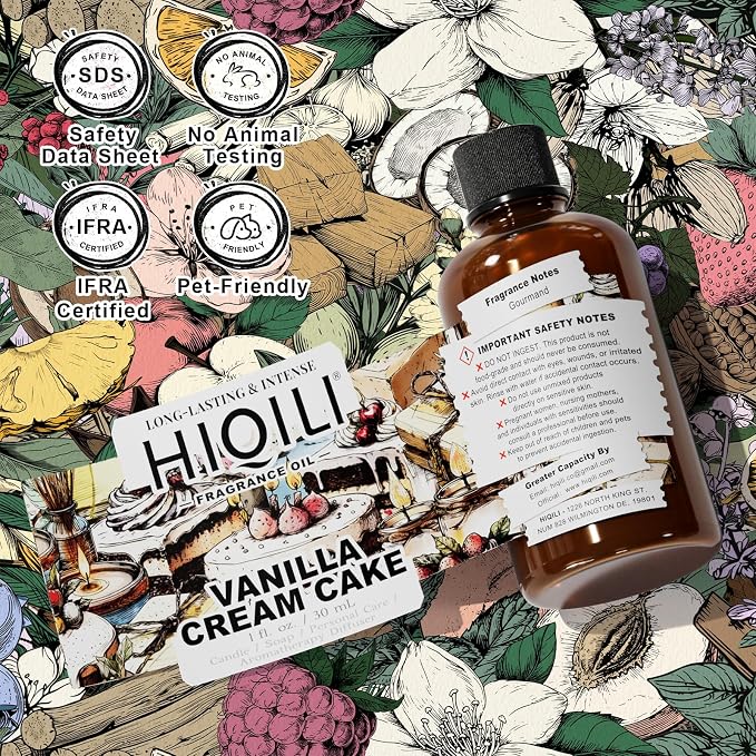 HIQILI Vanilla Cream Cake Fragrance Oil for Soap Making, Add to Dryer Balls | Perfect for Aromatic Air Freshener Spray & Home Diffusers Use, Premium Grade - 1 Fl Oz