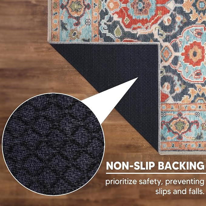 Keen Home Design 8x10 Rug - Machine Washable Area Rug with Non-Slip Backing, Ideal for Living Room, Dining Room, Bedroom - Vintage, Easy Clean, Durable, Low Pile Rug - (8' x 10')