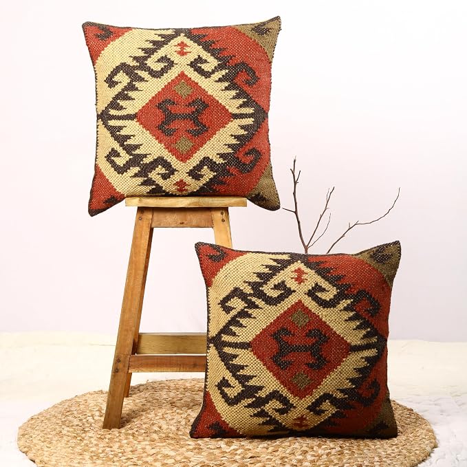 Trade Star Handwoven Rug Decorative Pillowcase Kilim Cushion Cover Set of 2 Throw Pillow Cover 70% Jute 30% Wool Pillow Shams 18x18 Inches Decorative Designer Cushion Cover (Kilim 5)