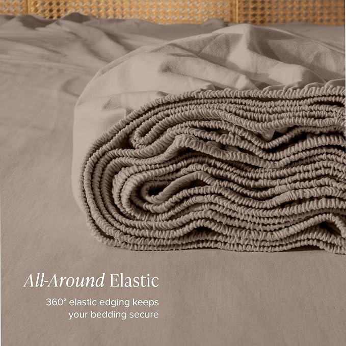 Bare Home 100% Organic Cotton Jersey Fitted Sheet - Queen Size - Ultra Soft - Deep Pocket Fitted Sheet - 100% Cotton - Ring Spun Yarns (Queen, Taupe)