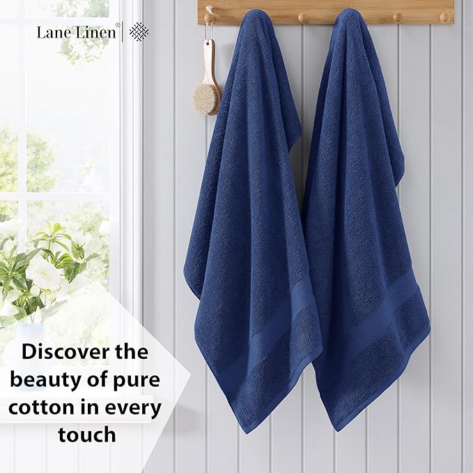 LANE LINEN Bath Towels 4 Pack (28"x54") - 100% Ring Spun Cotton Towels Set for Bathroom - Durable, Quick Dry, Soft & Highly Absorbent Long Lasting Bath Towel Set - Dorm Essentials for Boys - Navy Blue