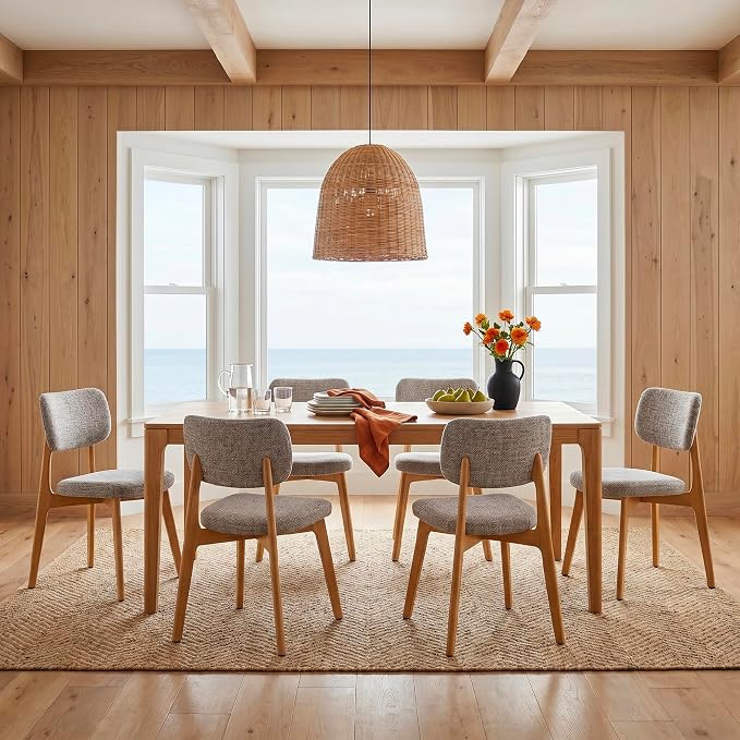 COLAMY Dining Chairs Set of 2, Modern Upholstered Kitchen Room Chairs with Solid Natural Oak Wood Legs, 5-Min Easy Assembly Anti-Wobble, High-Weight Fabric Farmhouse Side Chair, 300lbs,Oak,Oatmeal