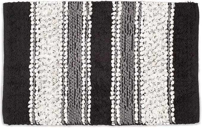 Ramanta Home Chenille Bath Mat Rug Charcoal 20x32 Inches, Soft Cotton Small Shower Floor Rug Ideal for Bathroom, Entrance, Bedroom, Kitchen | Absorbent Throw Carpet Doormat for Decor