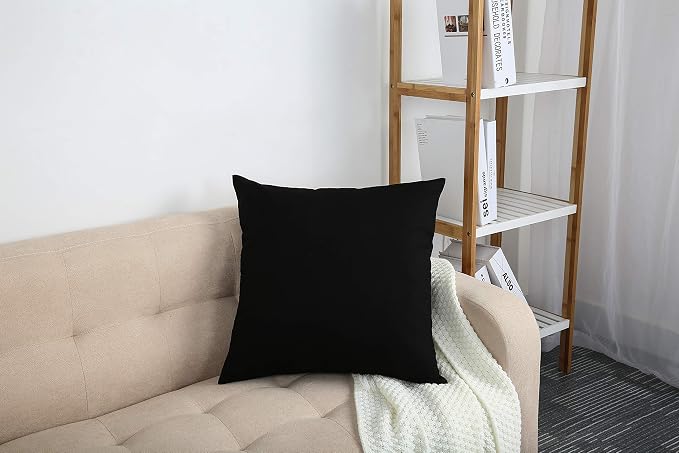 TangDepot 100% Cotton Solid Throw Pillow Cover 12x12 Black | 100% cotton, same-color zip, machine wash & air dry. For living room, bedroom, office, car. 42 colors, 12 sizes. Cover only.