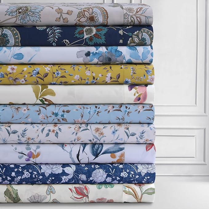 AZORES HOME California King Organic Cotton Sateen Sheet Set - Deep Pocket, 300 Thread Count, 4-Piece Luxury Bedding, Ingrid Blue