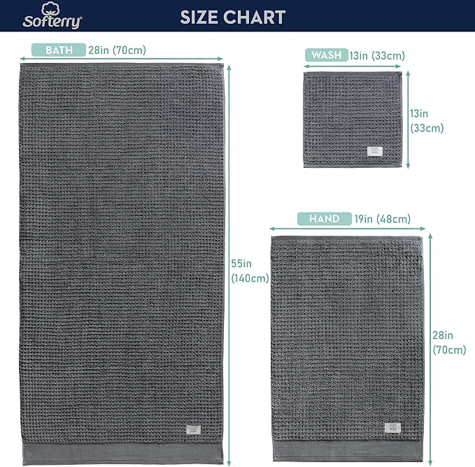 Softerry Waffle Bath Towel Set - 100% Soft Cotton - Plush and Extra Absorbent - Luxury Hotel & Spa Quality - Fade Resistant - Eco-Friendly (Space Gray, Set of 8 Towels)
