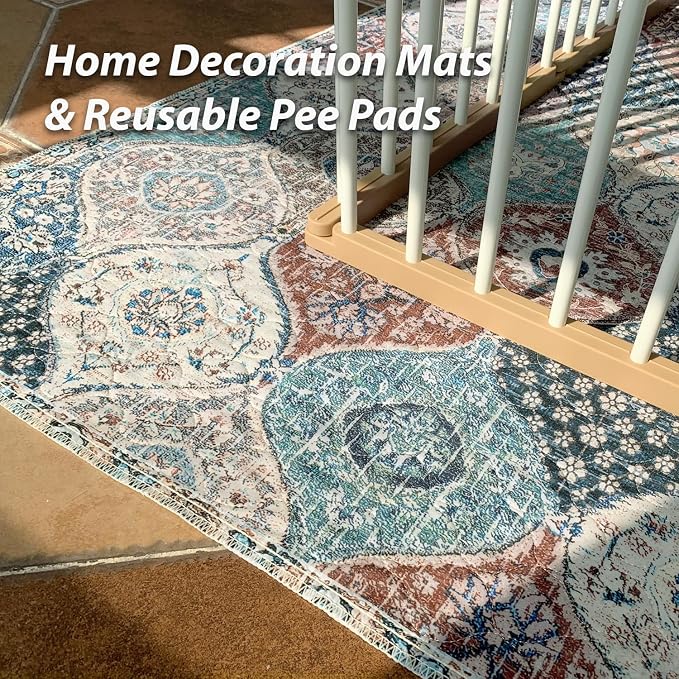 nunubaby Washable Pee Pads for Dogs, Stylish, Non-Slip and Leak-Proof Pee Pads. Reusable Potty Pads for Dogs for Crates and Floors.(Dark Red/Multi,48" x48" )