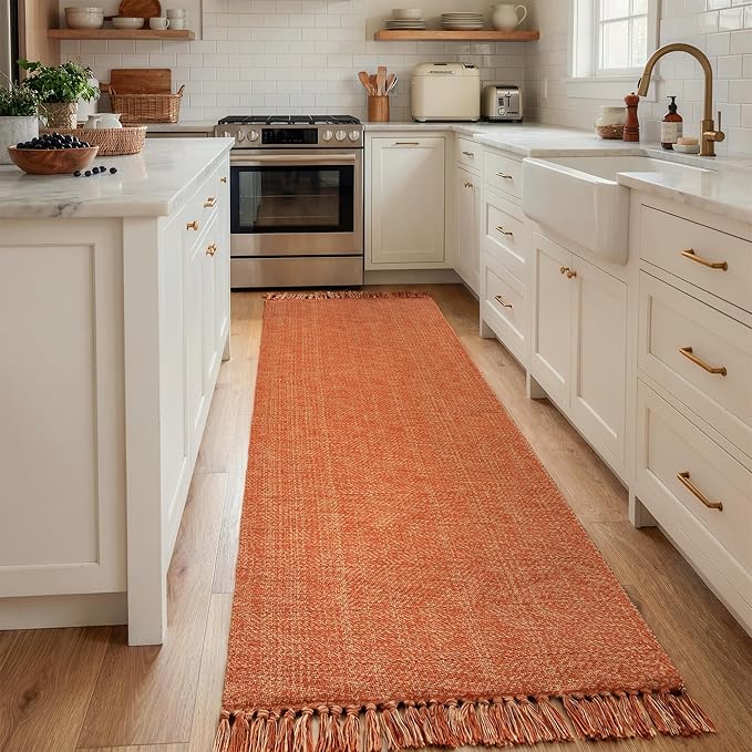 Collive Long Hallway Runner Rug 2.6' x 8', Washable Runners Indoor Entryway Rugs, Terracotta Braided Woven Kitchen Carpets Low-Profile Front Door Floor Carpet for Laundry Room Bedroom