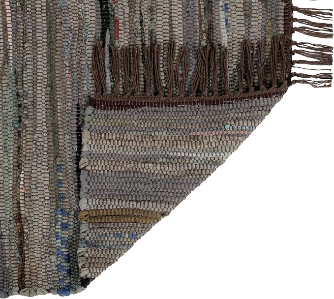 Cotton Rag Rug 24x36'' | 2x3' Multicolor Area Rug - Hand Woven, Washable & Reversible with Tassels - Perfect for Living Room, Kitchen, Entryway, or Bedroom (Brown)