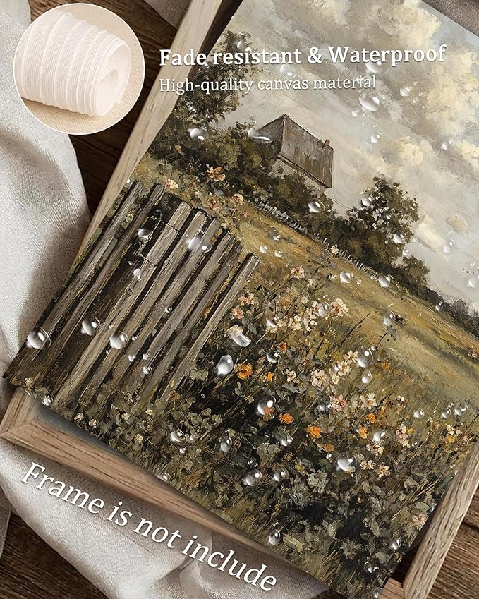 Vodefoad Vintage Farmhouse Wall Art,Cottagecore Landscape Wall Art, Rural Wildflower and Meadow Painting, Moody French Countryside Canvas Print for Gallery Home Bedroom Farmhouse Bedroom, or Moody Wall Art Lovers - 8x10Inch Unframe