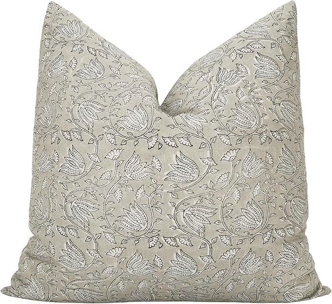 Hand-block printed, artisan-made neutral accent throw cushion cover- Thick cotton cushion for sofa, bed, chair, home decor, gifting, spring vibe, boho, indoor- Natalie (Tan Beige, 20" x 20")
