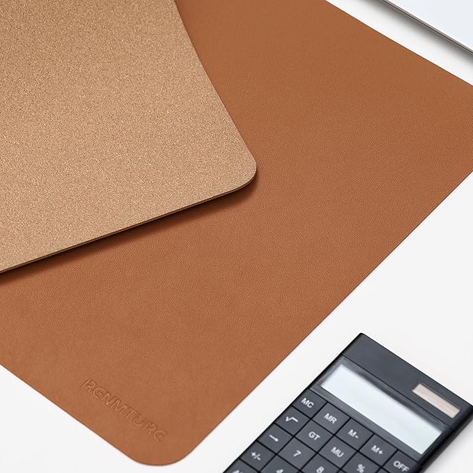 RENMTURE Desk Pad, Cork & PU Leather Desk Mat, Large Mouse pad, Non-Slip Desk Protector and Blotter, Waterproof Writing Pad, Desk Accessories and Organizers for Home Office (Brown, 36"x17")