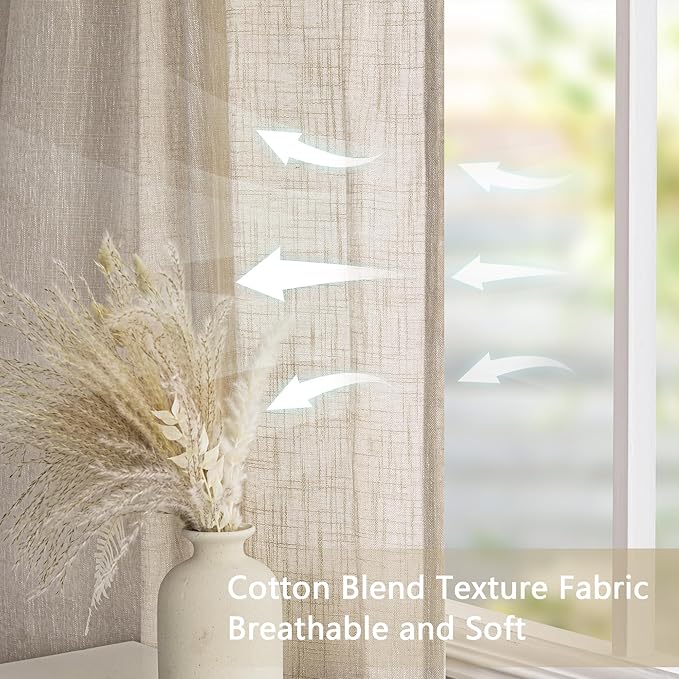 MYSKY HOME Oatmeal Curtains for Living Room 1 Panel, Semi Sheer Curtains & Drapes Light Filtering Farmhouse Country Boho Style Back Tab Draperies for Sliding Glass Door (Customsize, Light Oatmeal)