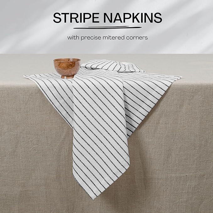 Black Stripe Cloth Napkins Set of 6, 18x18 Inch, 100% Cotton, Durable Classic Striped Table Napkin for Dinner, Events, Halloween, Wedding, Reusable and Washable Fabric for Daily Use