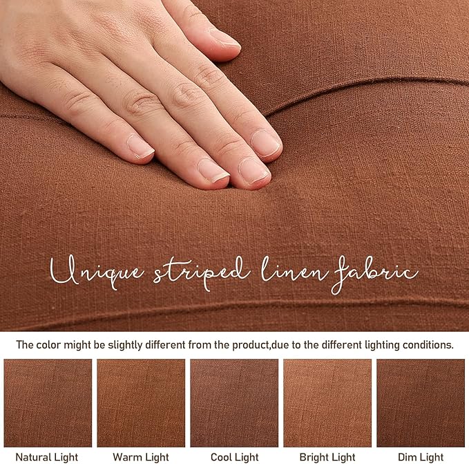 ZWJD Decorative Linen Throw Pillow Covers 20x20 Set of 2 Solid Handcrafted Striped Cushion Covers for Bed Soft Modern Farmhouse Neutral Pillowcase for Couch Bedroom Living Room Home Decor(Rust)
