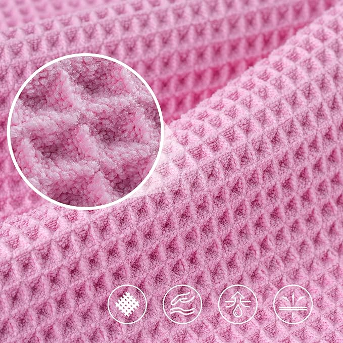 POLYTE 430 GSM Microfiber Oversize Quick Dry Lint Free Bath Towel, 60 x 30 in, 4 Pack (Waffle Weave)