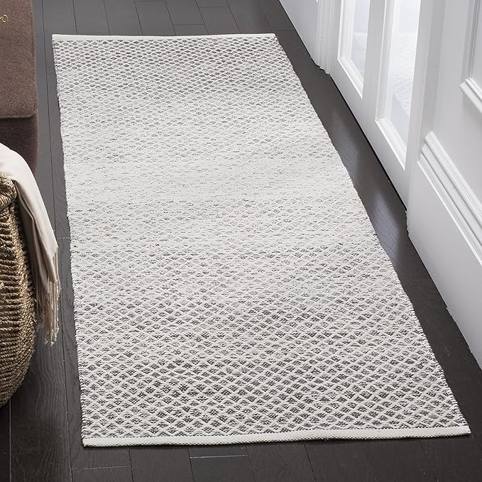 SAFAVIEH Montauk Collection Runner Rug - 2'3" x 12', Light Grey & Ivory, Handmade Cotton, Ideal for High Traffic Areas in Living Room, Bedroom (MTK601K)