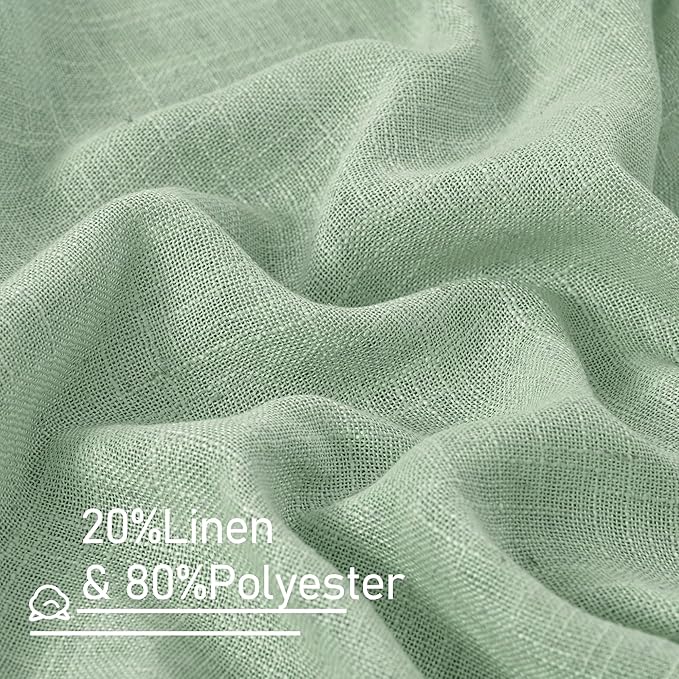 LAMIT Fresh Green Linen Curtains for Living Room, 84 inch Length Light Filtering Semi Sheer Drapes Back Tab and Rod Pocket Farmhouse Panels for Bedroom, 2 Panels, 34 x 84 Inch