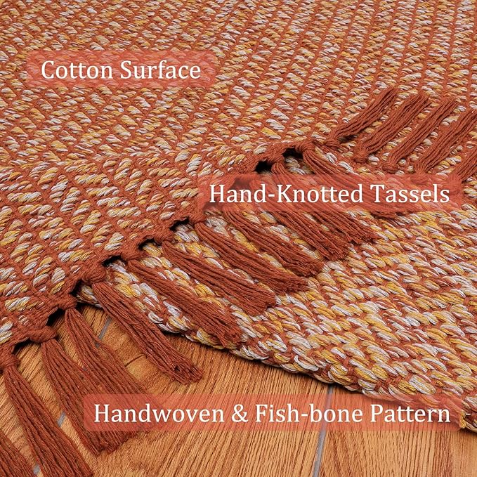 Lahome Belle Boho Kitchen Rug, 3x5 Fall Rugs for Bedroom Lightweight Bathroom Area Rug Woven Indoor Door Mats for Entryway with Tassels, Farmhouse Throw Rug Non Shedding Floor Carpet for Office Dorm