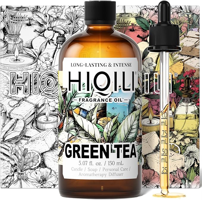 HIQILI Green Tea Fragrance Oil, Refreshing Scents for Laundry - 5.07 Fl Oz | Long-Lasing Aroma for Wool Dryer Balls, Candle & Soap Making, Home Diffusers, Pet Safe, Graduated Dropper Included