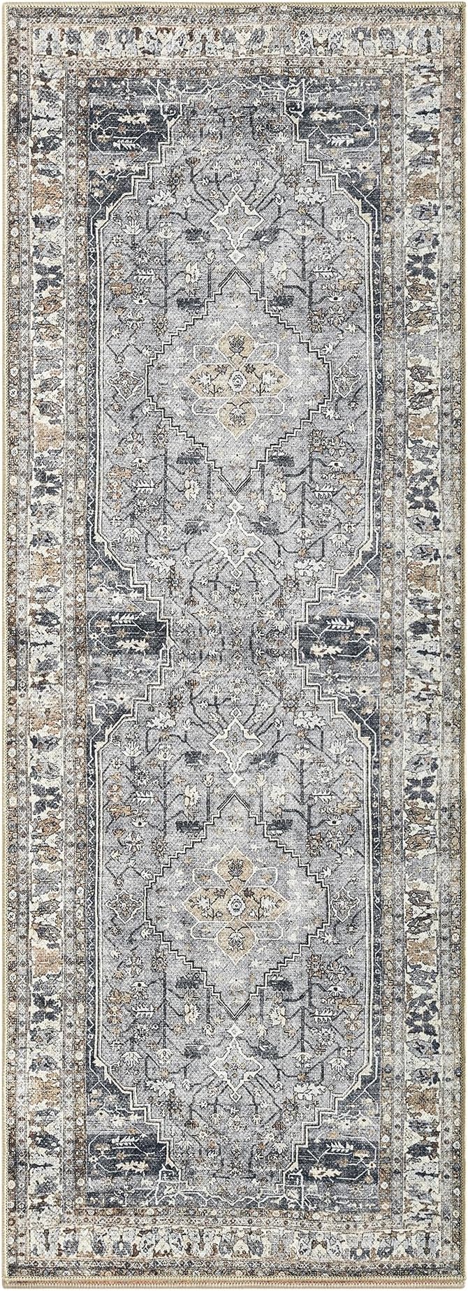 Keen Home Design 30"x144" Rug - Machine Washable Runner Rug with Non-Slip Backing, Ideal for Hallway, Entryway, Kitchen, Laundry Room - Vintage, Easy Clean, Durable, Low Pile - (2'6" x 12')