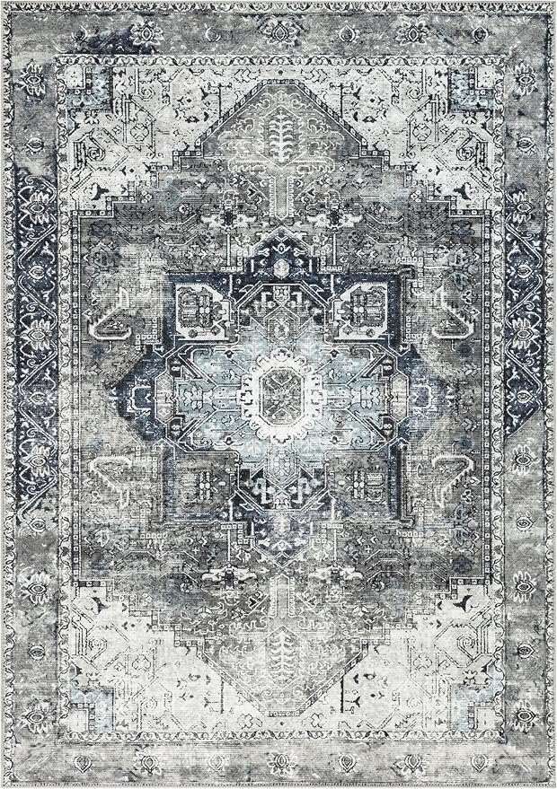 Keen Home Design 6x9 Rug - Machine Washable Area Rug with Non-Slip Backing, Ideal for Living Room, Dining Room, Bedroom - Vintage, Easy Clean, Durable, Low Pile - (6' x 9')
