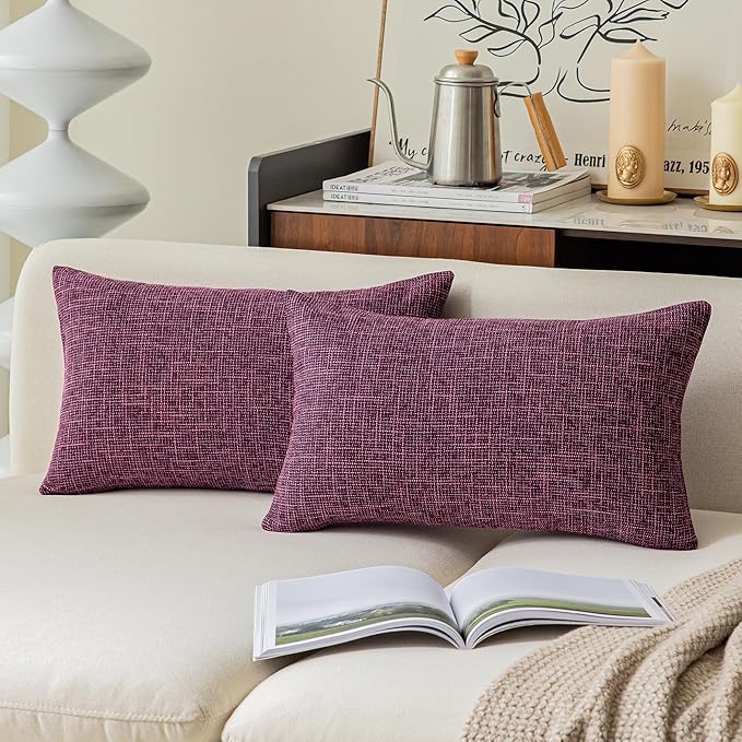 Kevin Textile Star Faux Linen Square Solid Pillow Case for Chair/Couch/Sofa, 12"x20", 2 Pc, Red Purple
