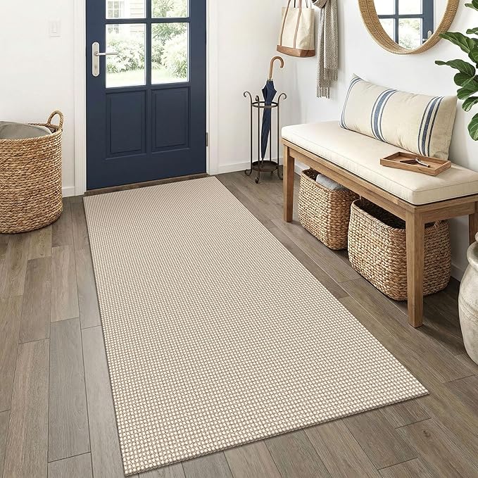 EARTHALL Woven Runner Rug 3x6 Ft Washable Runners for Hallways Wide Non Slip Entryway Rug Braided Kitchen Runner Indoor Floor Carpet for Entryway, Hallway, Kitchen, Bedroom, Beige/Ivory