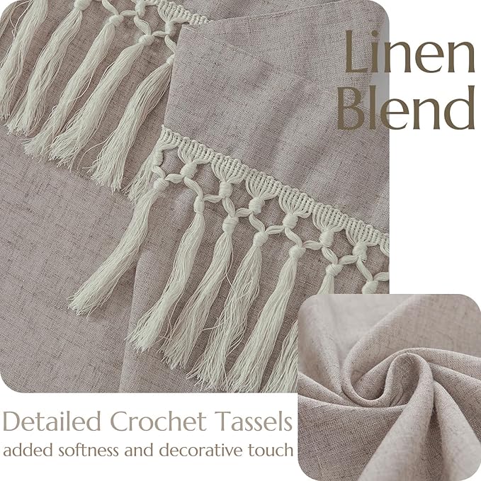 jinchan Linen Curtains for Living Room Bedroom Light Filtering Semi Sheer Curtains Boho Farmhouse French Country Cottage Core Decor Window Drapes Back Tab 96 Inch Length Tassel Taupe