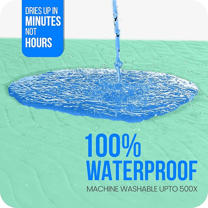 Utopia Bedding Washable Pee Pads for Dogs 34" x 36" (Pack of 4), Waterproof Incontinence Bed Pads for Adults, Elderly and Kids, Heavy Absorbency Pet Training Pads for Sofa and Couch (Green, Blue)