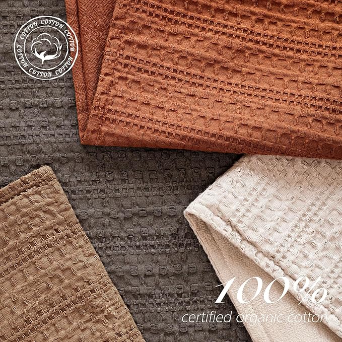 Foindtower Set of 2 Decorative Cotton Waffle Weave Throw Pillow Covers Euro Shams Cushion Covers Accent European Pillowcase for Bed Couch Sofa Bedroom Living Room Home Decor 26×26 Inch Burnt Orange