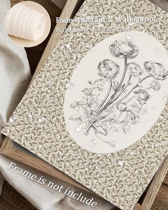 Vodefoad Neutral Vintage Floral Art Print, Cottage Canvas Wall Art for Home Decor, Farmhouse Paintings Art Picture Aesthetic for Bedroom Bathroom Living Room Office Decor - 8x10Inch Unframe