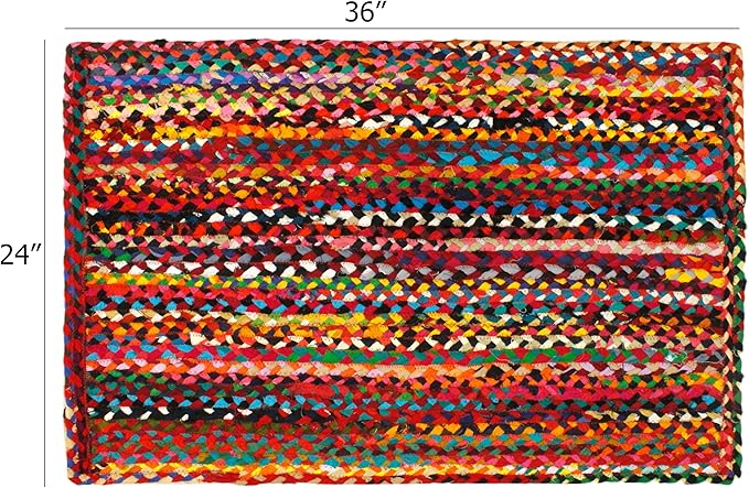 COTTON CRAFT Cotton Chindi Braid Rag Rug - Boho Farmhouse Rustic Area Accent Throw Rug - Handwoven Reversible Natural Recycled Cotton - Living Room Den Study Home Décor Gift - 2' x 3' - Multi Color