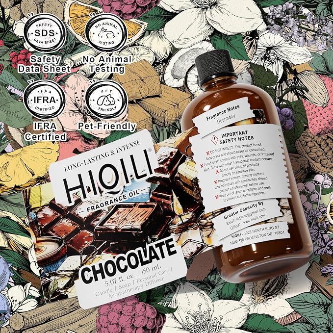 HIQILI Chocolate Fragrance Oil for DIY Candle & Soap Making - 5.07 Fl Oz | Ideal for Home Essential Oil Diffuser, Aromatherapy & Humidifier, Long Lasting Scents - 150 ML