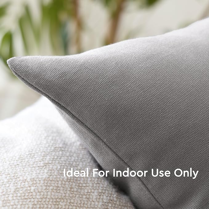 Encasa XO Throw Pillow Covers 24x24 in Set of 2 Grey | No Inserts | Cotton Pillow Covers for Living Room, Bed, Sofa, Couch | Decorative Cushion Covers with Improved Zipper