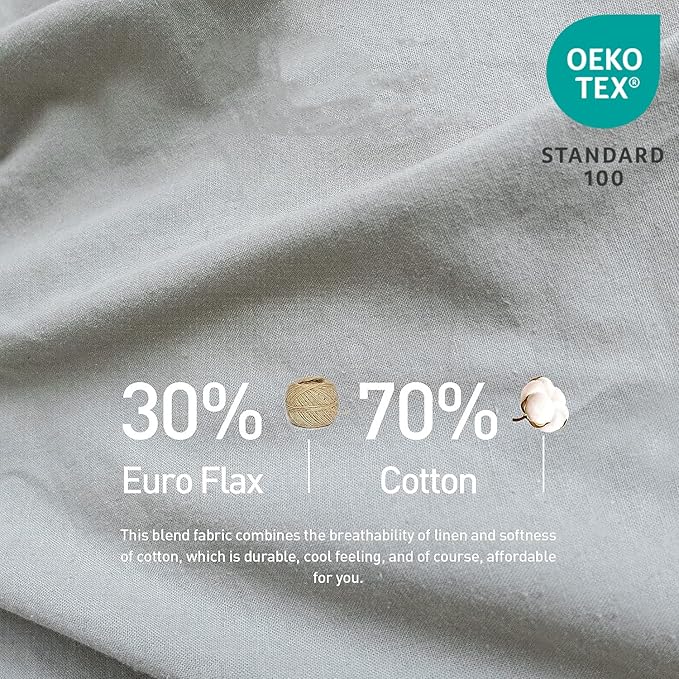 BISELINA French Linen Duvet Cover Set 3pcs with Hidden Zipper Closure Natural Flax Cotton Blend Solid Color Soft Breathable Luxury Farmhouse Bedding -King Size, Grey