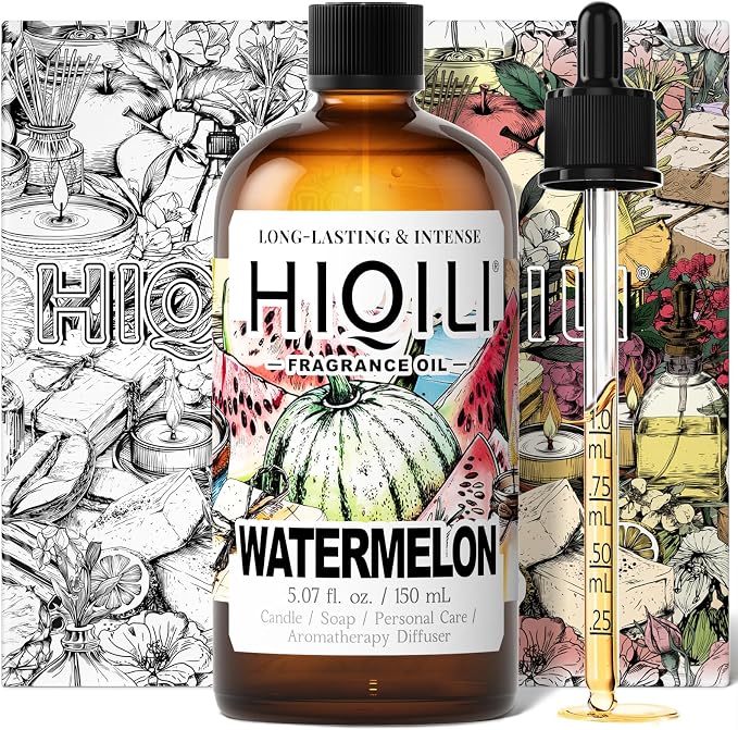 HIQILI Watermelon Fragrance Oil for Diffuser, Candle & Soap Making | DIY Fruity Perfume, Add to Bath Bombs, Long-Lasting Scented, Skin Care - 5.07 Fl Oz / 150 ML