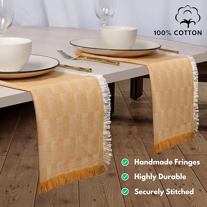 Native Fab Cloth Napkins Set of 4, 16"x16", Herringbone Weave, 100% Cotton Napkins with Handmade Fringes, Resuable Table Napkins for Dinner, Cocktail, Holiday, Wedding - Mustard Yellow