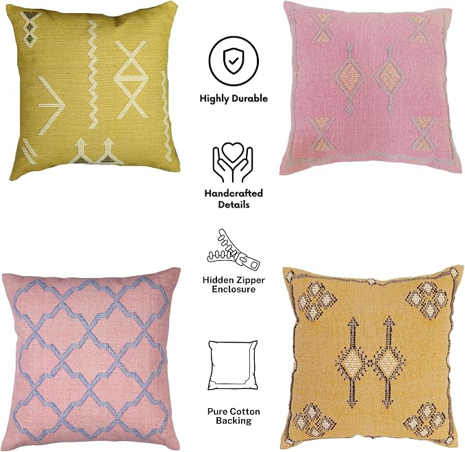Trade Star 100% Cotton Handloomed Pillow Cases Handwoven Farmhouse Pillowcases Sabra Kilim Pillow Shams 18x18 Inches Set of 4 Throw Pillow Covers (Sabra 1)